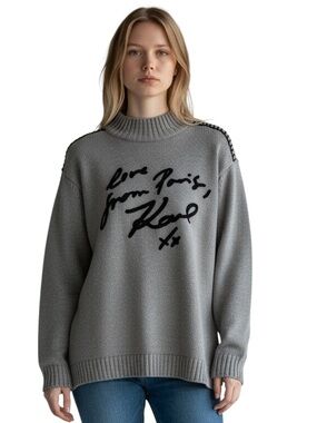 KARL LAGERFELD Paris Love From Paris Metallic Sweater Size M